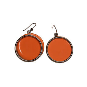 Classic Design Orange Peach Gold Tone Circle Disc Two Piece Earrings - 1.25"